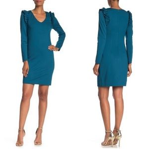 Trina Turk Eleanora Ruffle Dress in Truest Teal, size 14